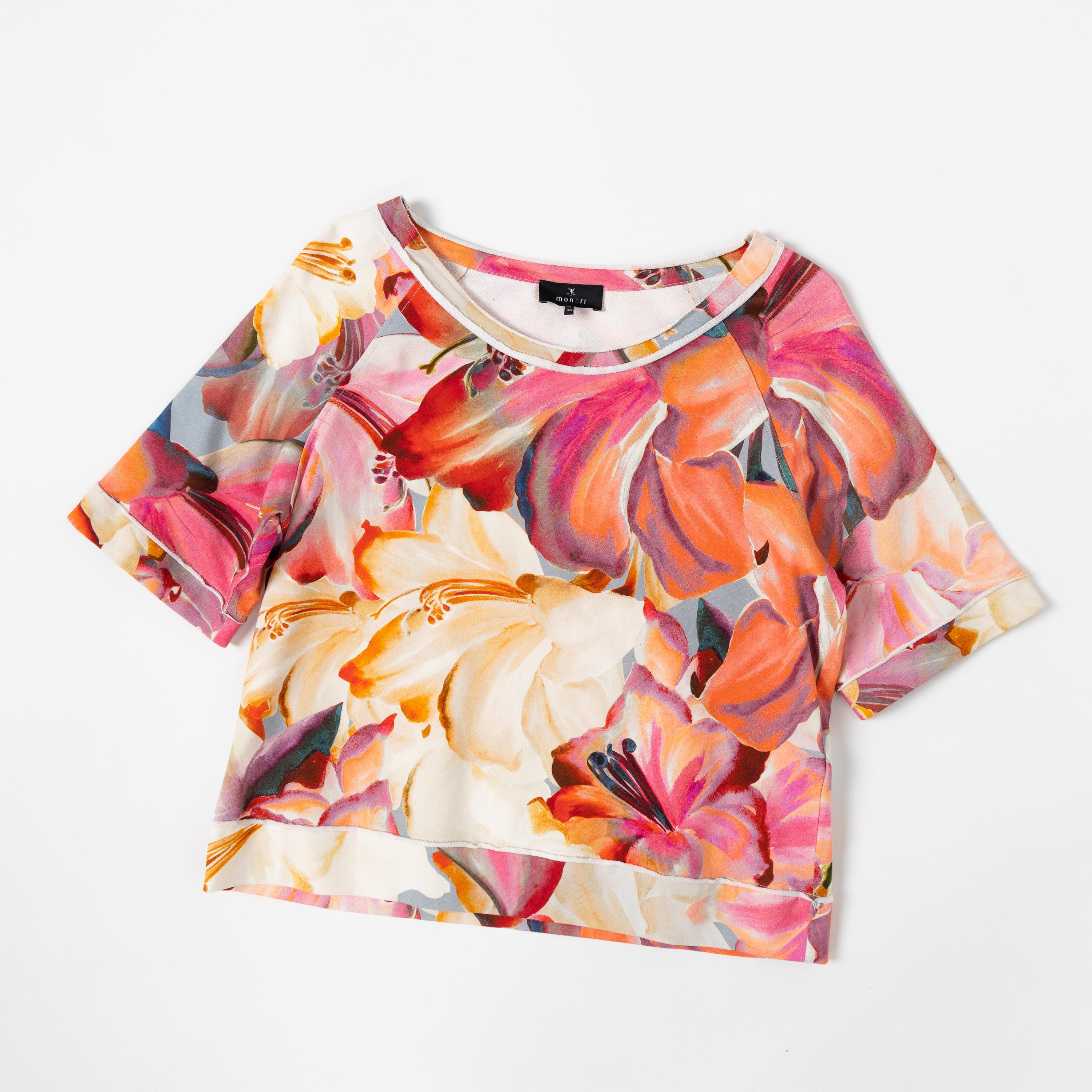 MONARI ヒート✨✨ Monari Womens Floral Crop Top Multicolor Short Sleeve Summer Tee