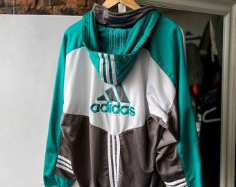Adidas Vintage Full Zip 90s Big Embroidered Logo Hoodie Size - M/L