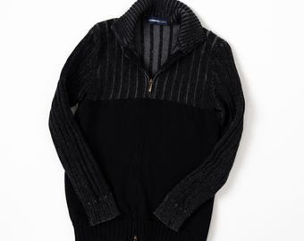 Cerruti Jeans Mens Vintage Zip Sweater Knit Cardigan Black Full Zip Classic Size - S/M