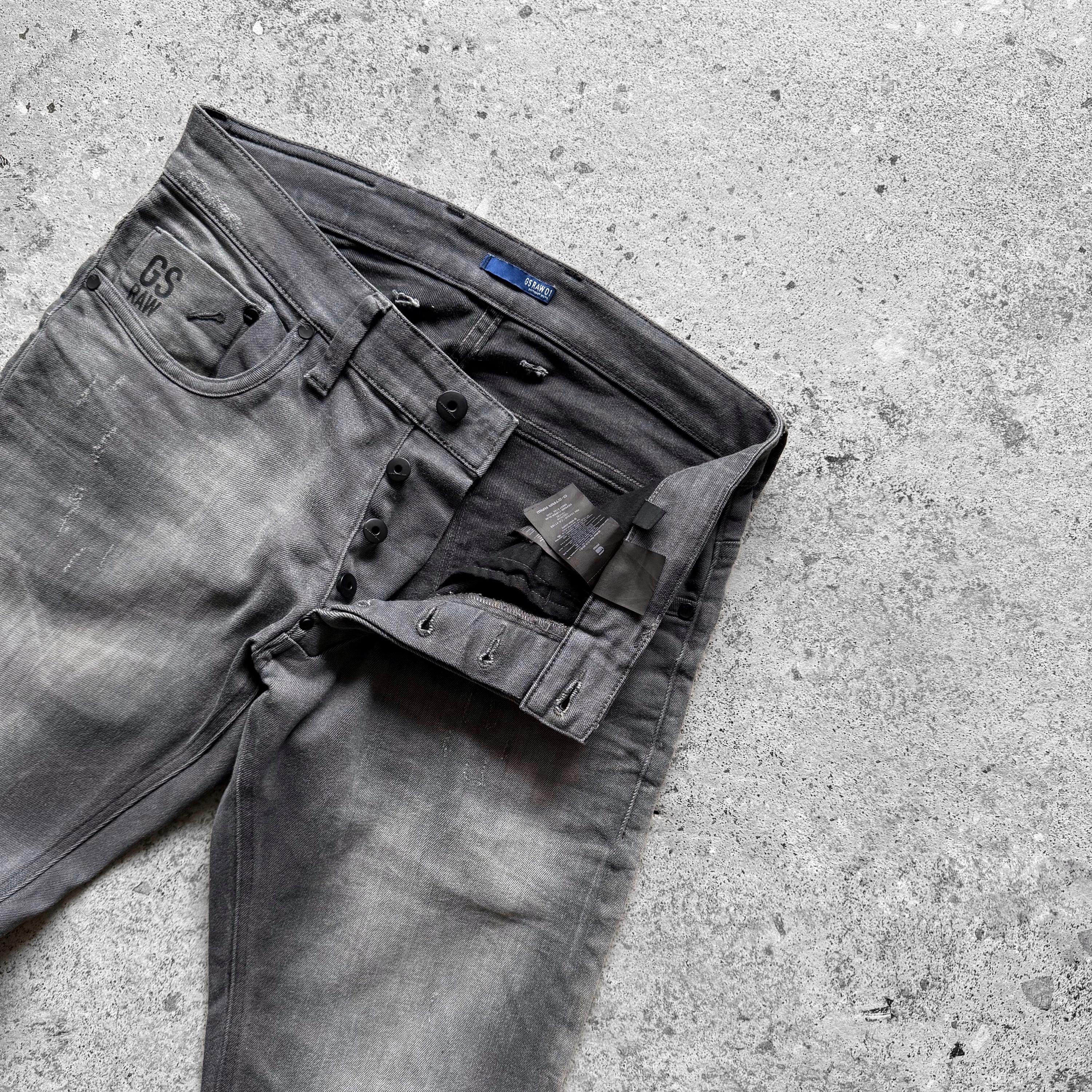 G-star Raw Mens Gray Washed Tapered Slim Fit Denim Jeans Button 