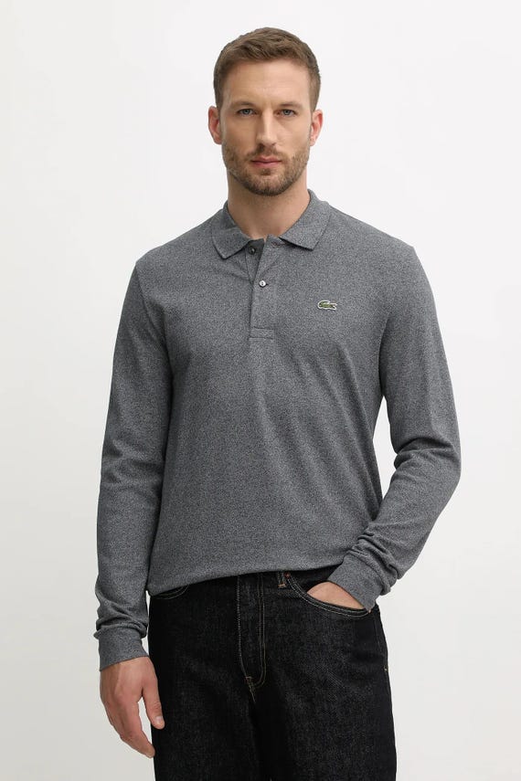Lacoste Mens Gray Long Sleeve Polo Slim Fit Small Logo Solid Size - S