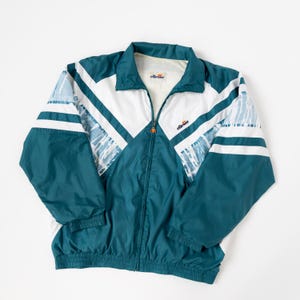 Ellesse Mens Vintage 90s Track Jacket Windbreaker Green White Zip Retro Sports Size - L/XL