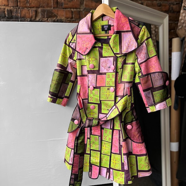 Anna Sui Women’s Very Rare Vintage Pink/Green Double Breasted Pea Coat Jacket Size - 42 (XS/S)