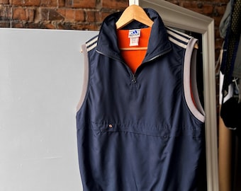 Adidas Vintage Men's 90s Blue Vest 3-Stripes Y2K Streetwear Size - S