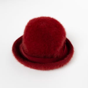 Kangol Womens Vintage Red Fuzzy Hat Angora Wool Cloche Bucket Made in England One Size image 2