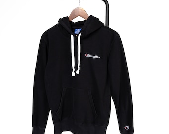Sudadera con capucha negra para hombre Champion con logo pequeño, talla S