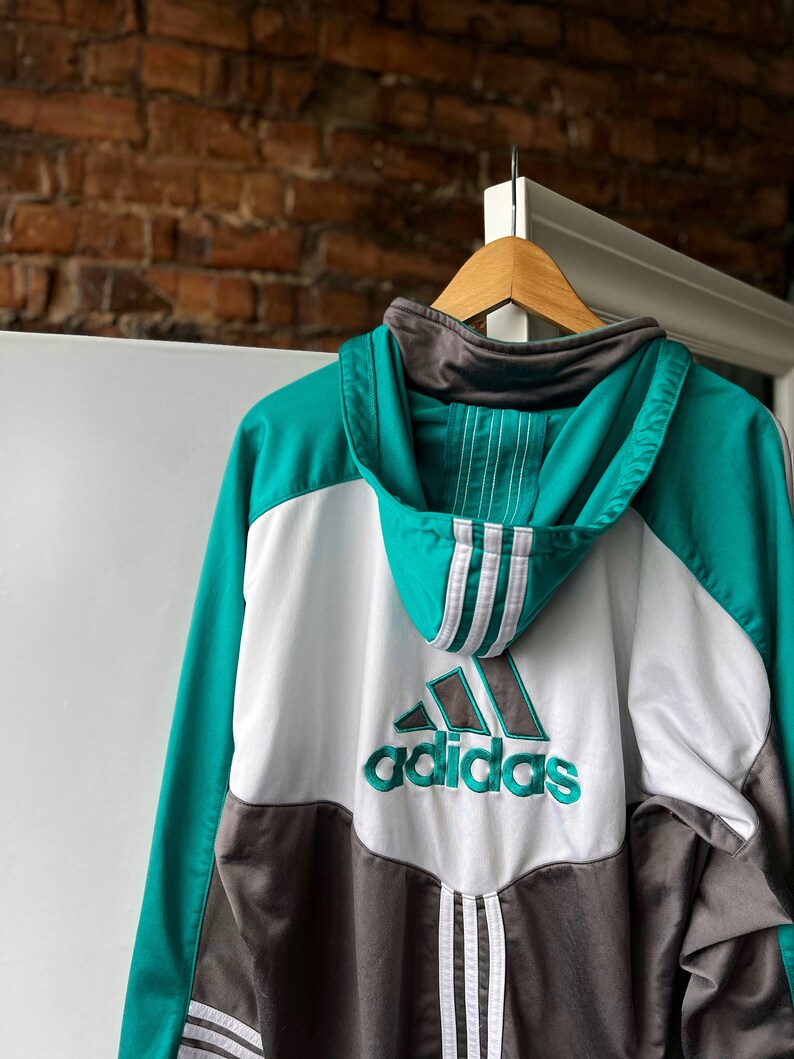 Adidas Vintage Full Zip 90s Big Embroidered Logo Hoodie Size M/L image 2