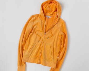 Juicy Couture Womens Velour Zip Hoodie Orange Y2K Slim Fit Hooded Jacket Size - M/L