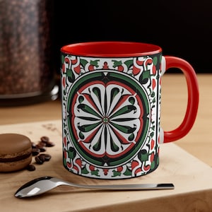 Palestine Flag Colors Islamic Mosaic Print Mug  | Ceramic with Red Interior and Handle