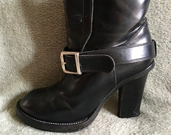 CHLOE Zwart leren enkellaarzen Blokhakken EU 38