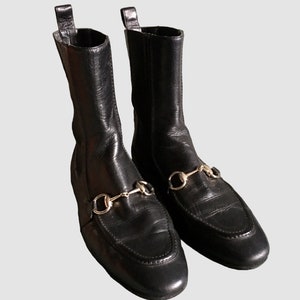 GUCCI Jordaan Horsebit-Stiefelette aus schwarzem Leder, EU 38,5