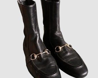 GUCCI Jordaan Black Leather Horsebit Ankle Boot EU