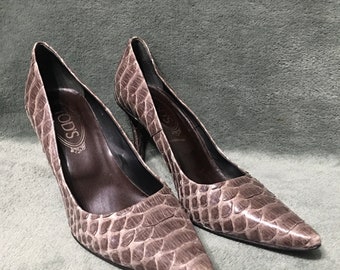 TOD'S Python Leather Gray Pointer Toe Pumps Size EU 38