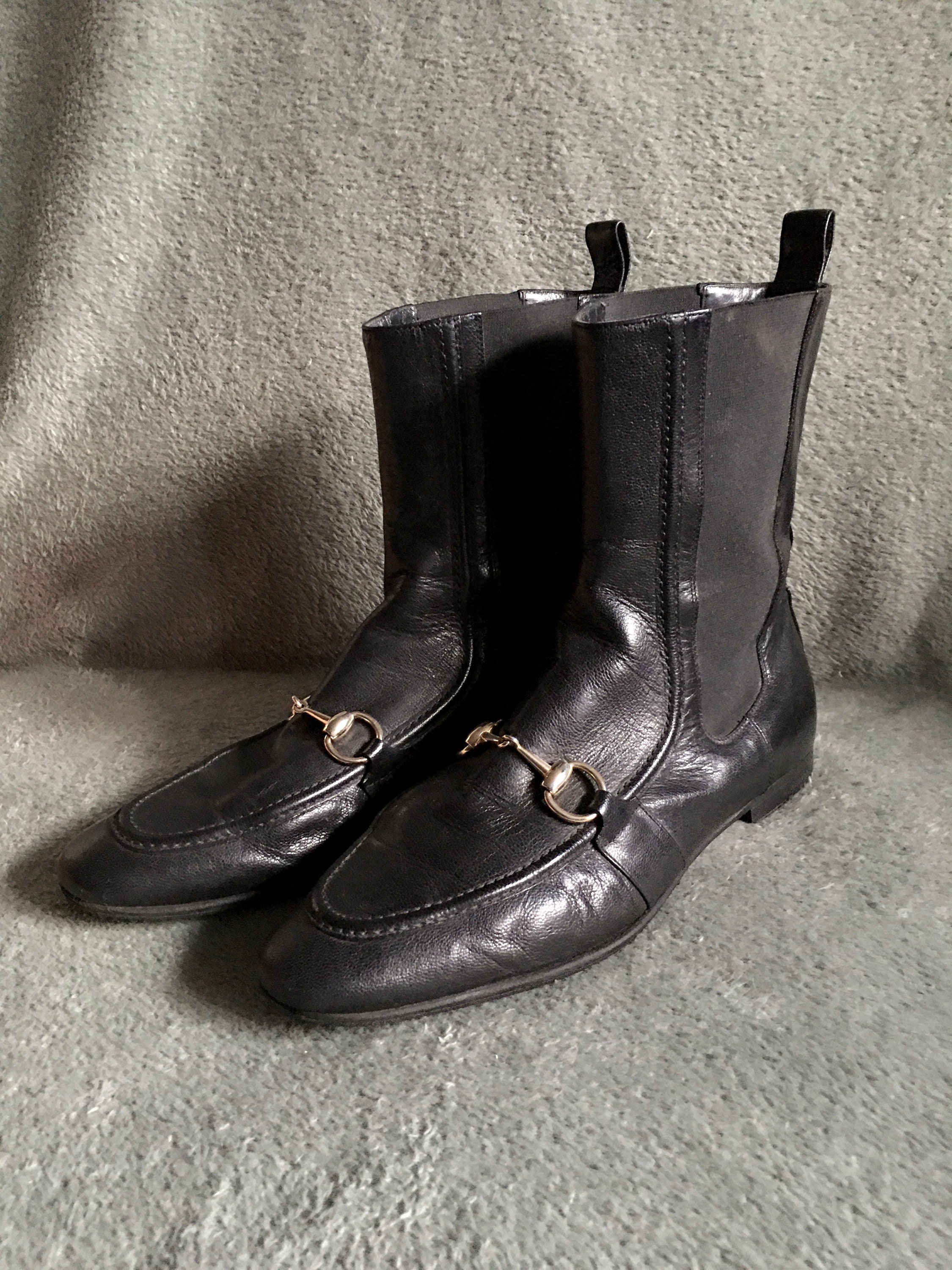 GUCCI Jordaan Black Leather Horsebit Ankle Boot EU 38.5 Etsy