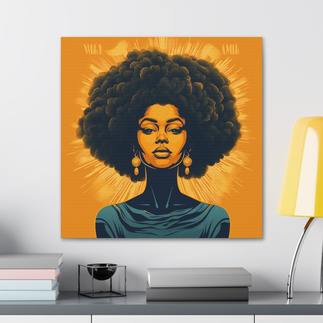 Golden Glow Afro Girl Wall Art African American Decor Gift