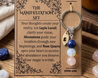 Llavero de cristal de manifestación, regalo de la Ley de Atracción, lapislázuli y cuarzo rosa, regalo de nuevos comienzos, amuleto de abundancia, tablero de visión