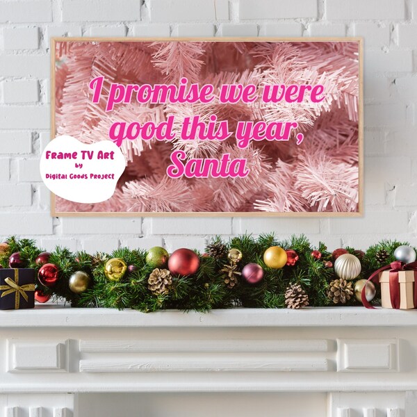 Pastel Girly Christmas Samsung Frame TV Art Holiday, Vintage Santa Retro Pink Xmas Pine Tree Decor, Hot Girl Winter In My Merry Era