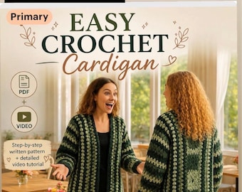 Easy Crochet Cardigan Pattern, Granny Style, Beginner Friendly (PDF + Video Tutorial)
