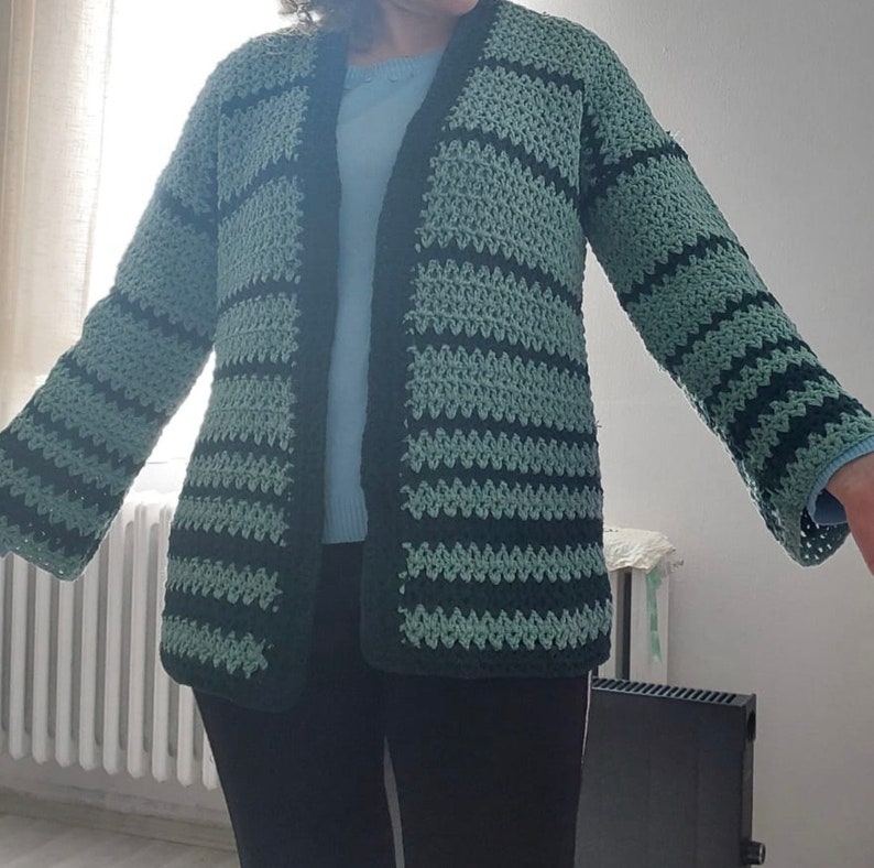 Häkel-Cardigan für Damen, süße Häkel-Cardigan mit Taschen, grüne Strickjacke, Geschenk zum Muttertag, Geschenk für sie Bild 5