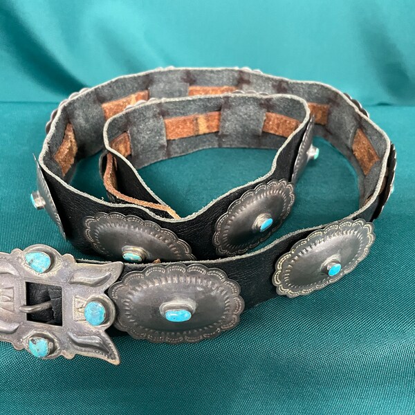 Navajo Silver & Turquoise Concho Belt
