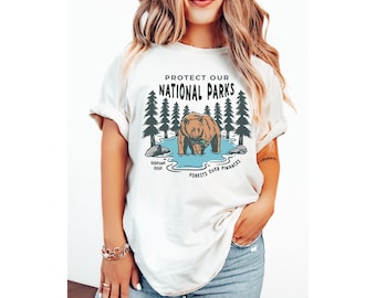 Protect Our National Parks Comfort Colors Bear Hiking Nature Graphic Tee Outdoor Shirt