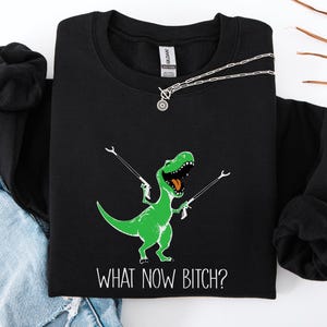 What Now Bitch Sweatshirt, T-Rex Humor Shirt, Dino Lover Gift, Dinosaur Sweatshirt, Novelty Dino Shirt, Snarky Sweatshirt, Funny Meme Shirt