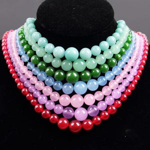 Natural Stone Gemstone Jade Beads Chain Necklace Colier Necklace