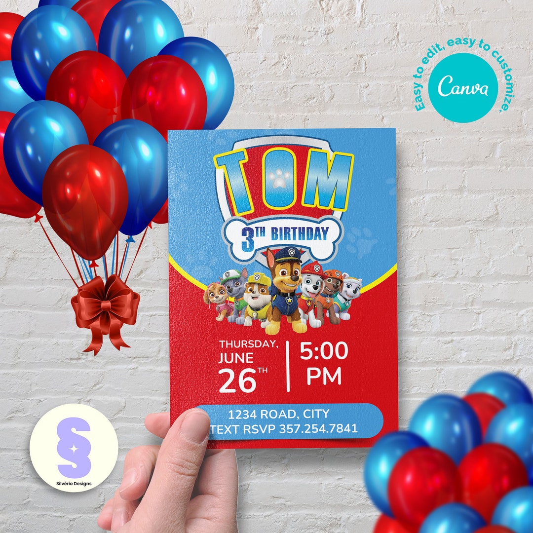 Editable Paw Patrol Birthday Invitation Customizable Birthday - Etsy