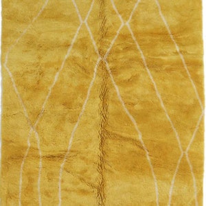 Yellow Moroccan rug - Beni Ourain rug - Handmade rug - Custom Yellow rug - Sheep Wool rug - Abstract Yellow rug - Plain rug - Custom rug