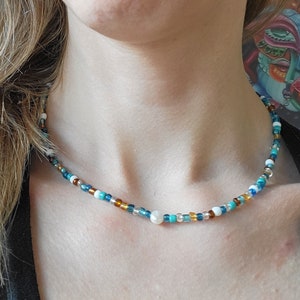 Ocean Elegance Blue Glass Bead Necklace with Sweetwater Pearl || Maritime Beauty, Elegant Beach Jewelry