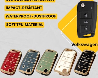 フォルクスワーゲン 3ボタンキーフォブカバー ゴルフ MK7、パサート MK8、Mk6、ティグアン Mk2用 - TPUスマートキーケース