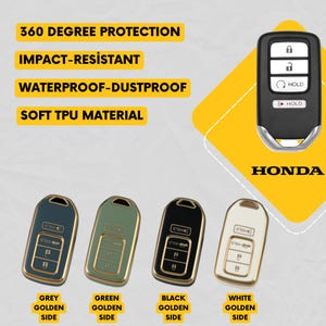 HONDA 4-Button Key Fob Cover for CR-V, Civic, Accord, Ridgeline, CR-V Touring - Tpu 360 Protection