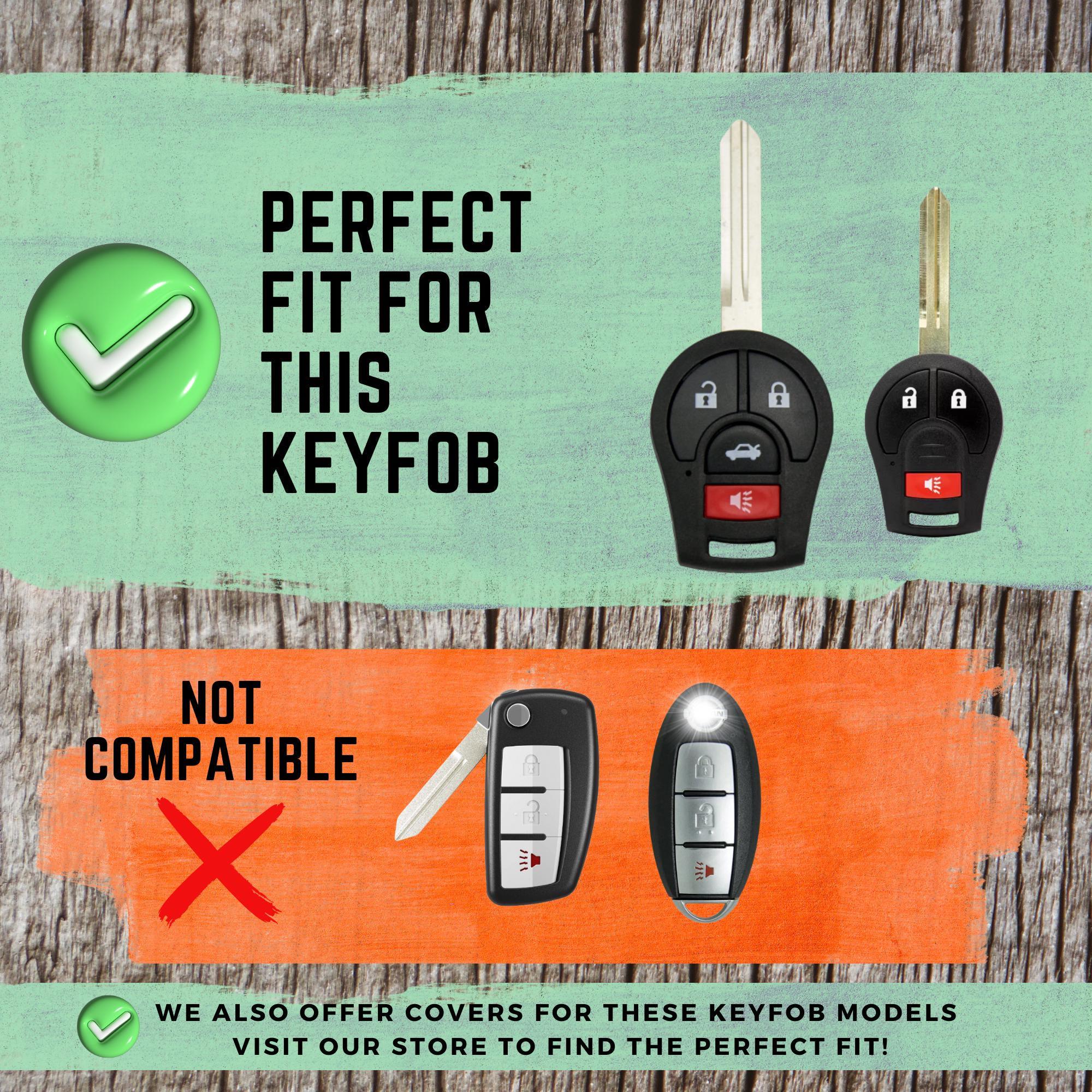 Leather Key Fob Cover Case For Nissan Altima, Versa, Sentra, Rogue, Cube (4-Button)