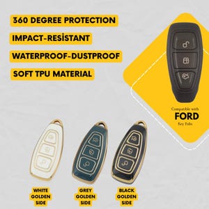 FORD 3-Button Key Fob Cover for Focus, C-Max, Fiesta - Tpu Remote Case