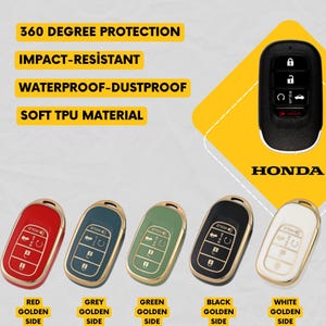 HONDA 5-Button Key Fob Cover for Accord, Civic, CR-V, HR-V, Pilot - Tpu Smart Remote Case
