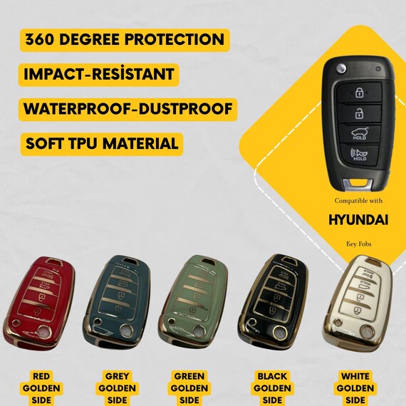 thumbnail image 2 of Fit HYUNDAI Accent Kona 4 Button Flip Remote Smart Leather Key Fob Cover Case - Black 2 of 4