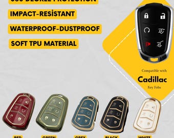 CADILLAC Compatible 6-Button Key Fob Cover for Escalade