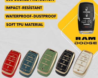 DODGE RAM-sleutelhangercover met 5 knoppen voor Ram 1500 Pick-up - Hoesje voor TPU-afstandsbediening