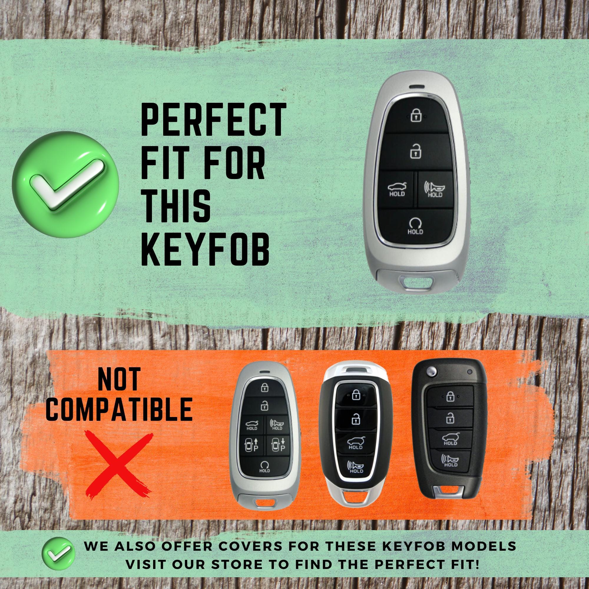 SANRILY PU Leather 4/5/7/8 Button Key Fob Cover Fit For Hyundai Tucson 2024 Palisade Sonata 2023 2022 Santa Fe Keyless With Leather Keychain Black