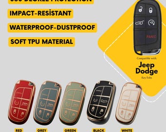 JEEP DODGE Kompatibel 5-Tasten Schlüsselanhänger Abdeckung für Cherokee, Grand Cherokee, Durango,Journey - TPU Fall