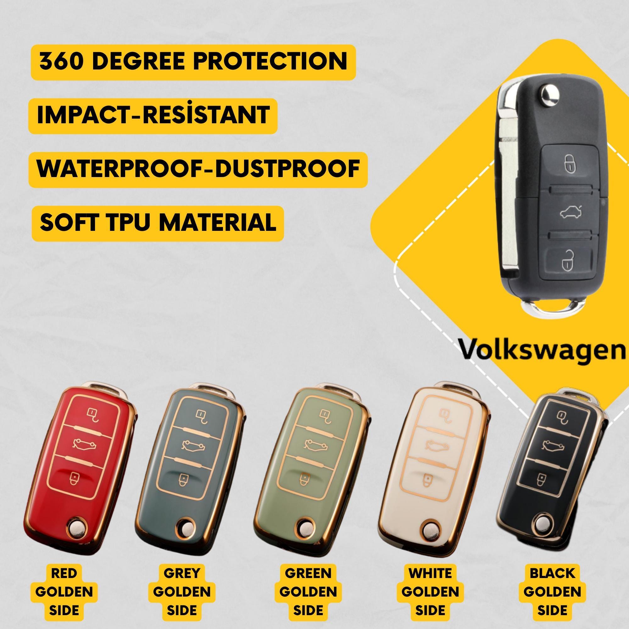 VOLKSWAGEN 3-Button Key Fob Cover for Beetle, CC, EOS, Golf, Gti, Jetta, Passat, Tiguan - Tpu Remote Case