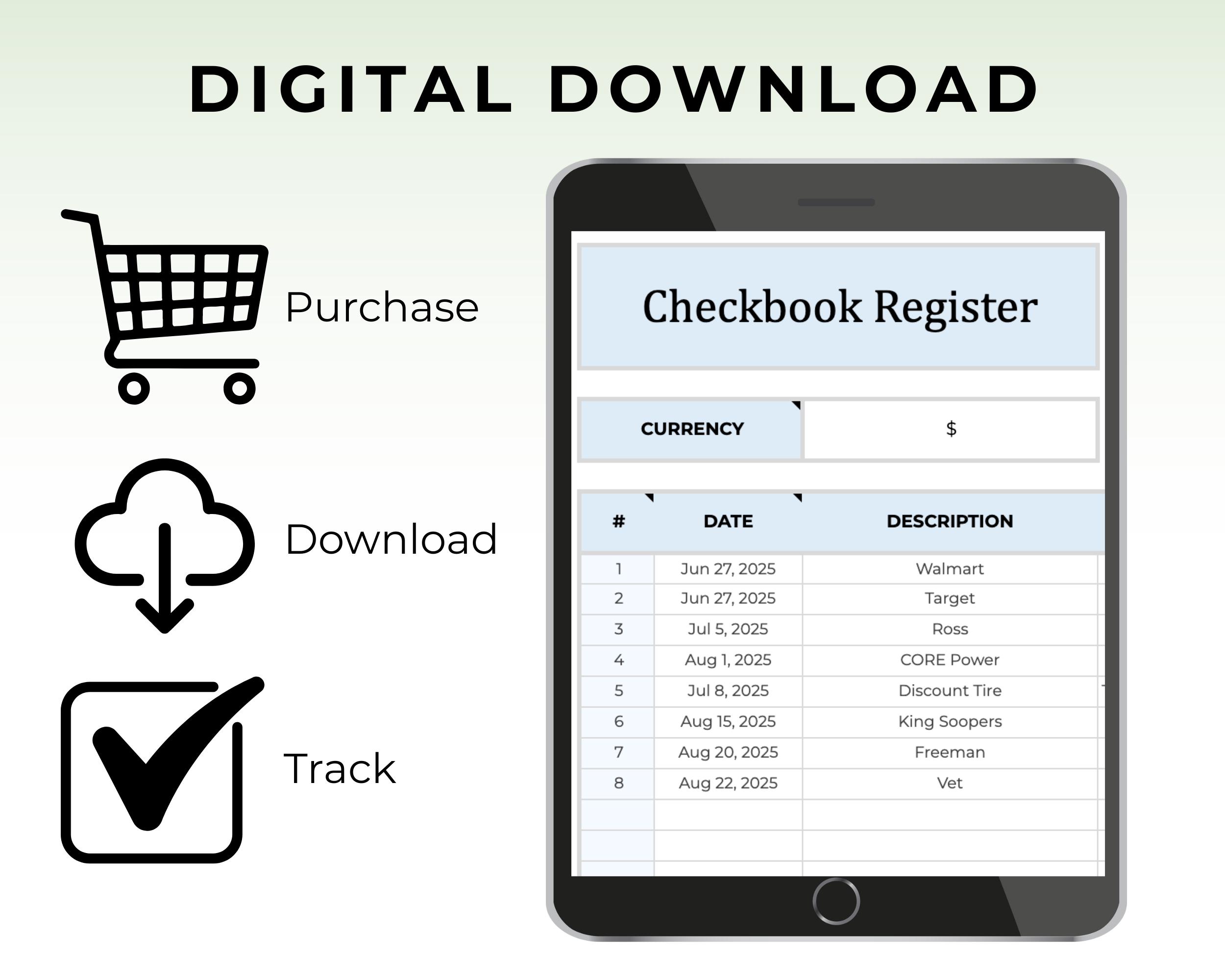 Checkbook Register Bill Tracker Google Sheets Template Budget Finance ...
