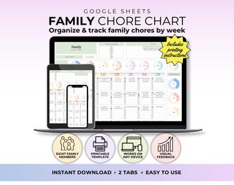 Tabella dei lavori domestici in famiglia stampabile su Google Sheet Tabella dei compiti in famiglia Lista di controllo settimanale per le pulizie Modello di tabella dei lavori per bambini stampabile Lista di controllo giornaliera per bambini