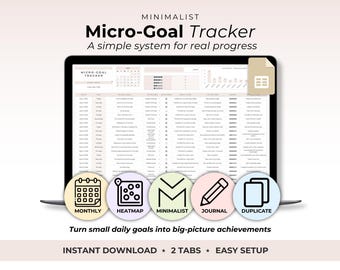 Simple Goal Tracker Spreadsheet: Daily Minimalist Planner Google Sheet Goal Setting Productivity Planner Self Improvement Personal Growth