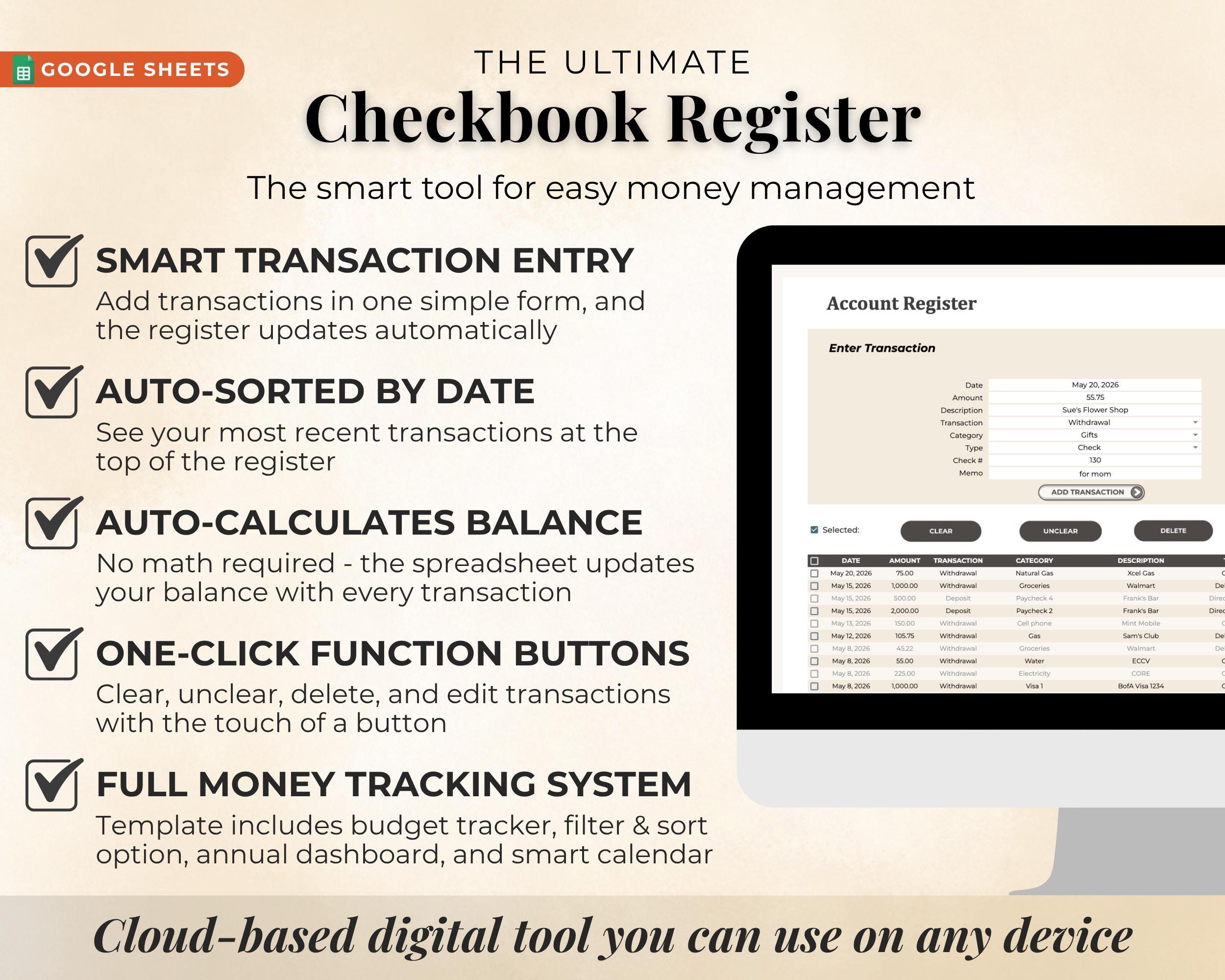 Checkbook Register Budget All in One Digital Download: Ledger ...