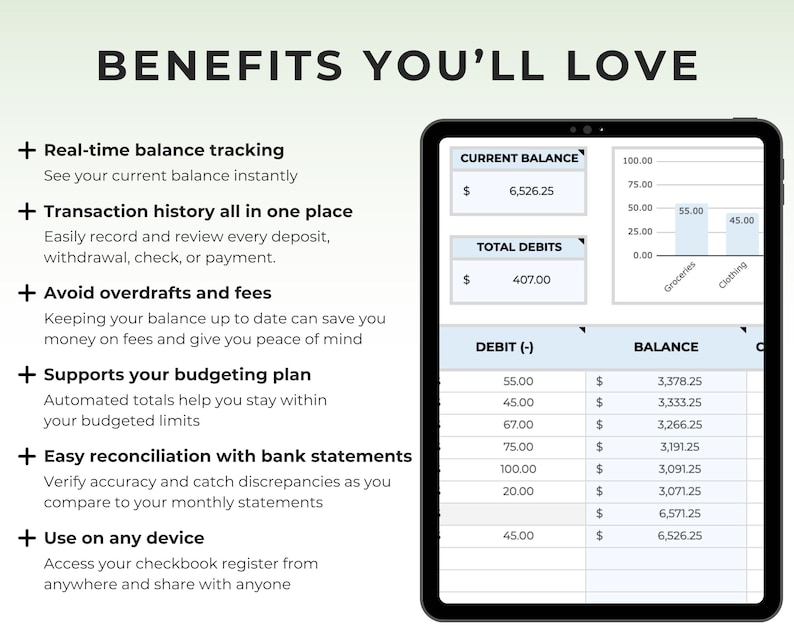 Checkbook Register for Google Sheets Budget Digital Check Balancing ...