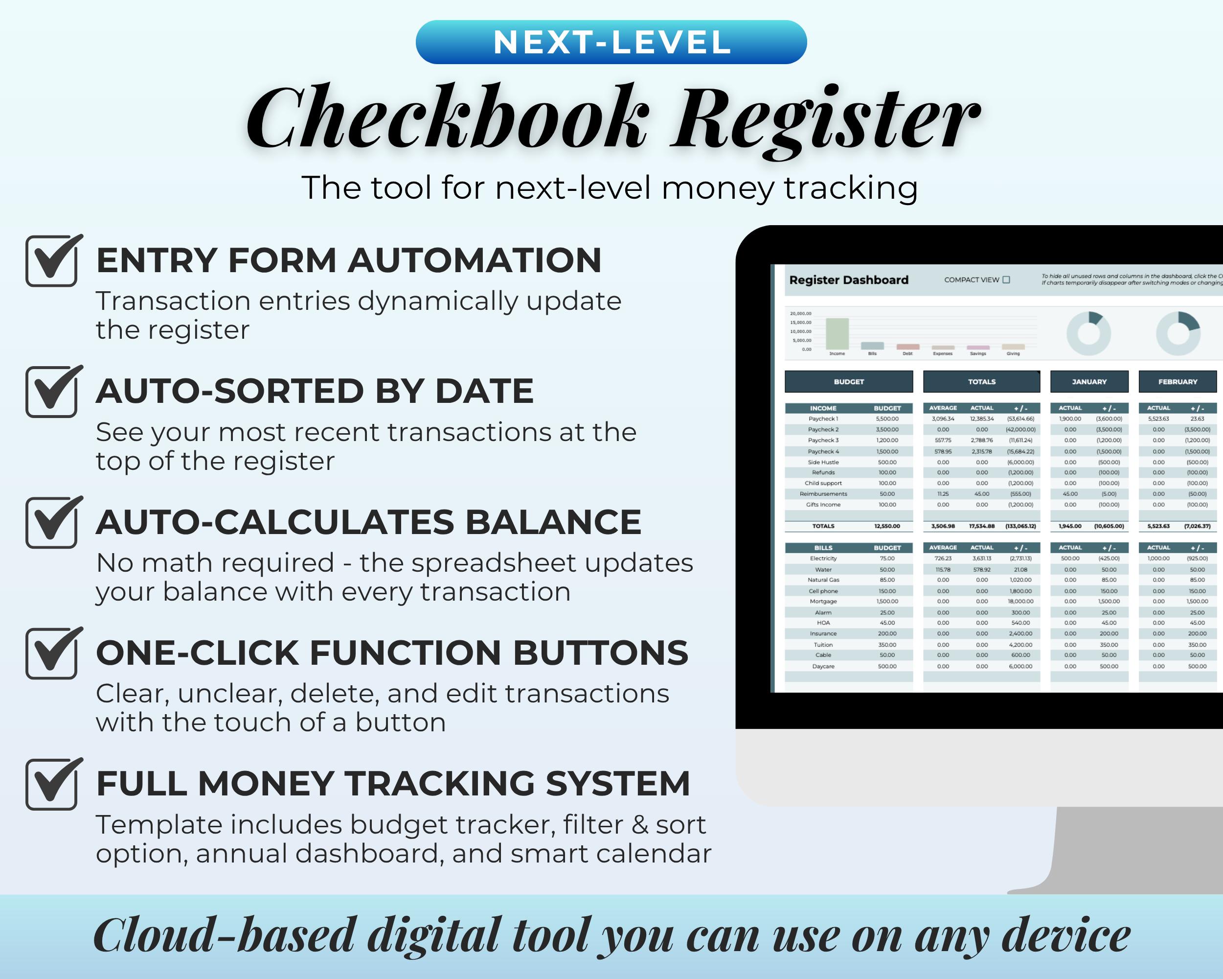 Checkbook Register for Google Sheets Budget Digital Check Balancing ...