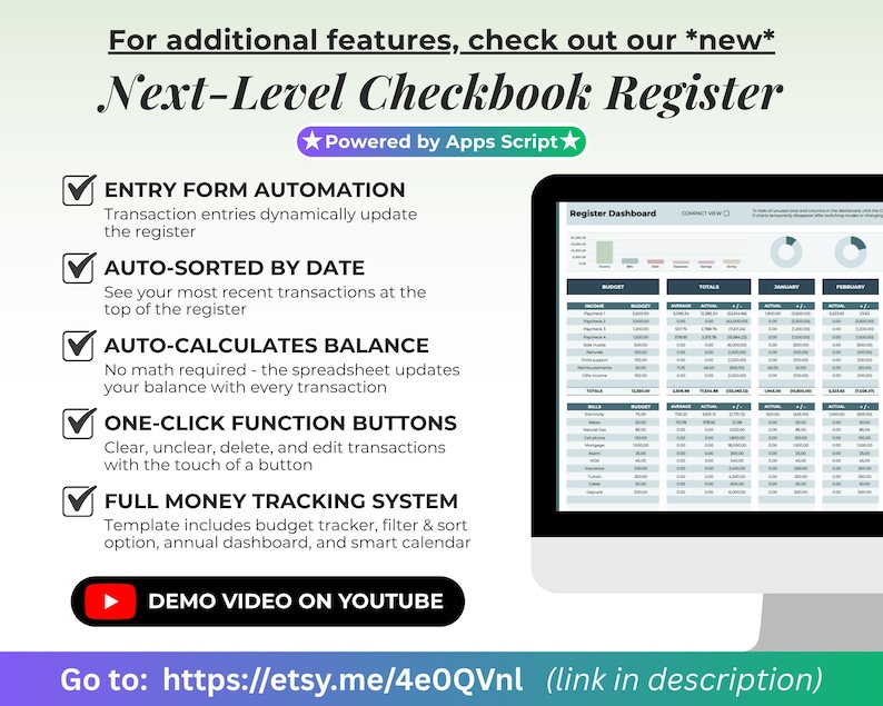 Register Tracker Tracker Checkbook Register Bill Tracker Google Sheets Template Budget Finance ...