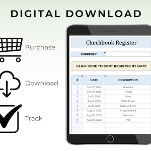 Checkbook Register for Google Sheets Budget Digital Check Balancing ...