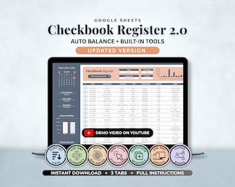 Checkbook Register Digital Google Sheet Smart Finance Tracker Automated Bank Register Balance Tracker Simple Check Register Budget Tool